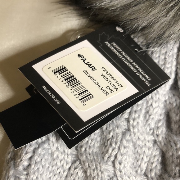 Pajar Ventura Cable Knit Cuffed Hat Color Silver With Pom Pom OS NWT - Picture 5 of 13